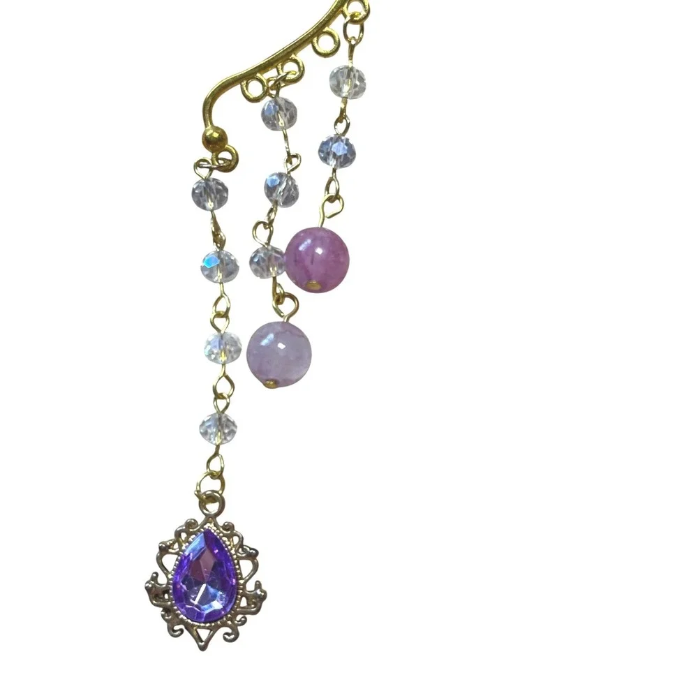Purple‎ Iridescent Fairy Wing Ear Cuff Gold Tone Dangle Crystal Fantasy Wrap